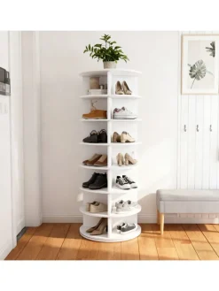 ABRIHOME Garderoben<7 stufiges Schuhregal mit 360° Drehfunktion in Weiß, 60 × 60 × 161cm