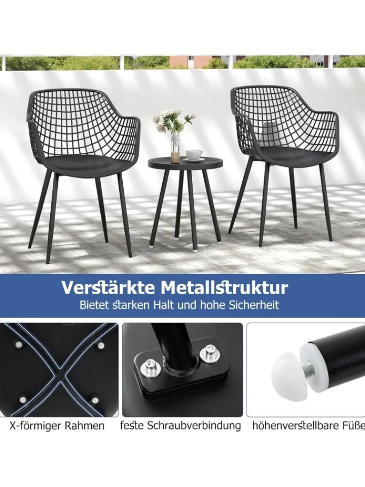COSTWAY Gartenmöbel<3 tlg. Balkonmöbel Set in Schwarz