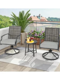 COSTWAY Gartenmöbel<3 tlg. Balkonmöbel Set mit Drehfunktion in Grau
