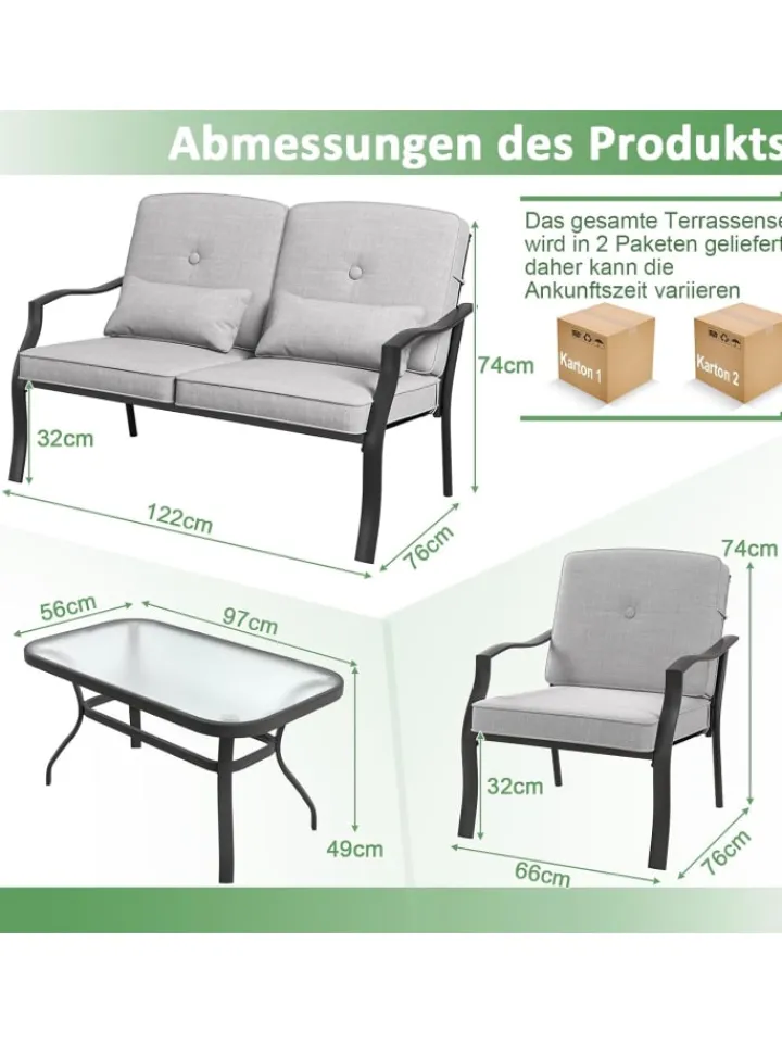 COSTWAY Gartenmöbel<4 tlg. Gartenmöbel Set in Grau
