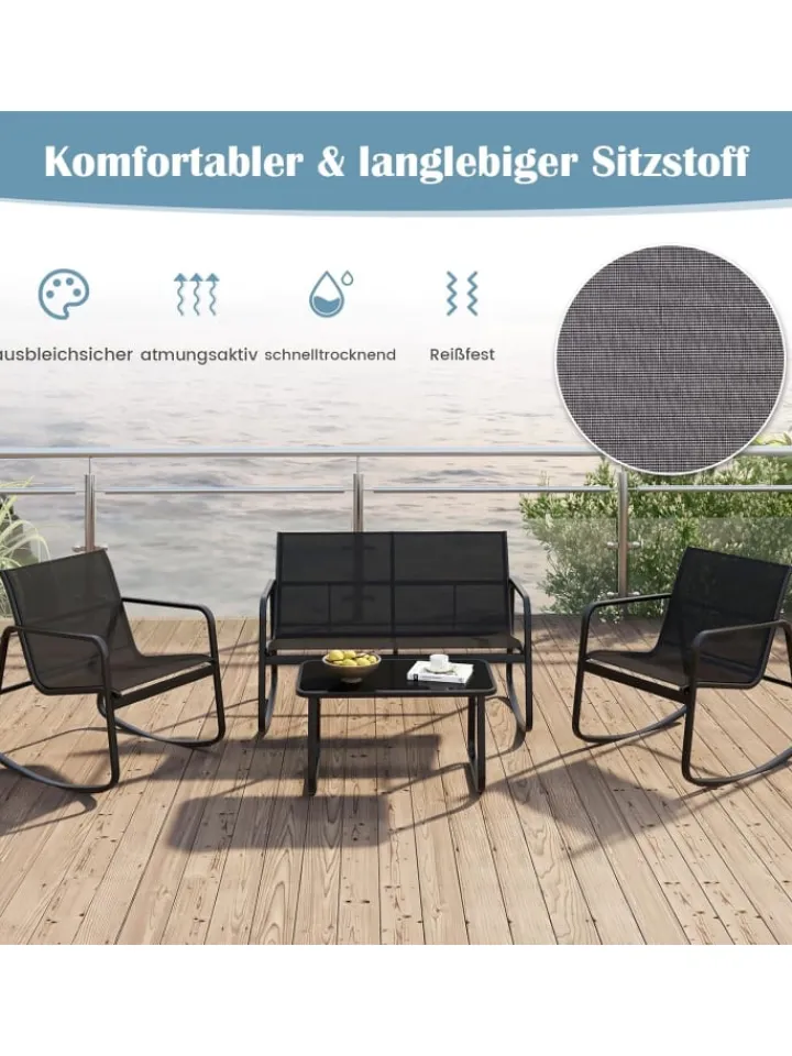COSTWAY Gartenmöbel<4 tlg. Gartenmöbel Set mit Schaukelfunktion in Schwarz