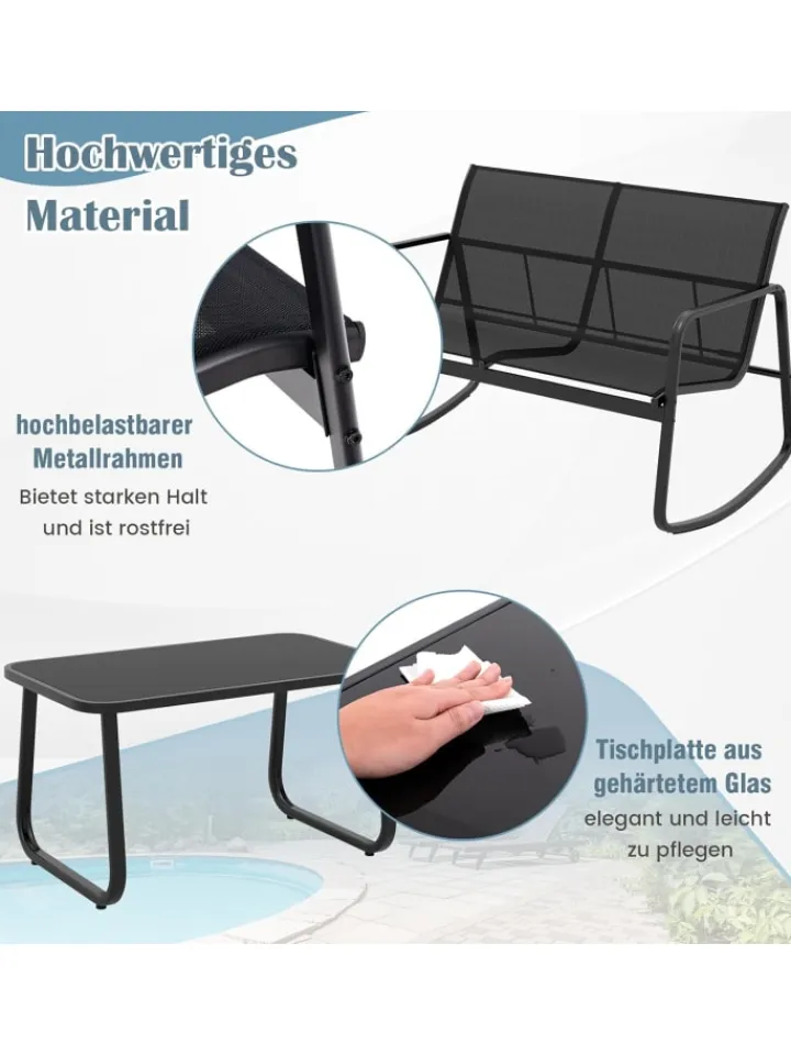COSTWAY Gartenmöbel<4 tlg. Gartenmöbel Set mit Schaukelfunktion in Schwarz