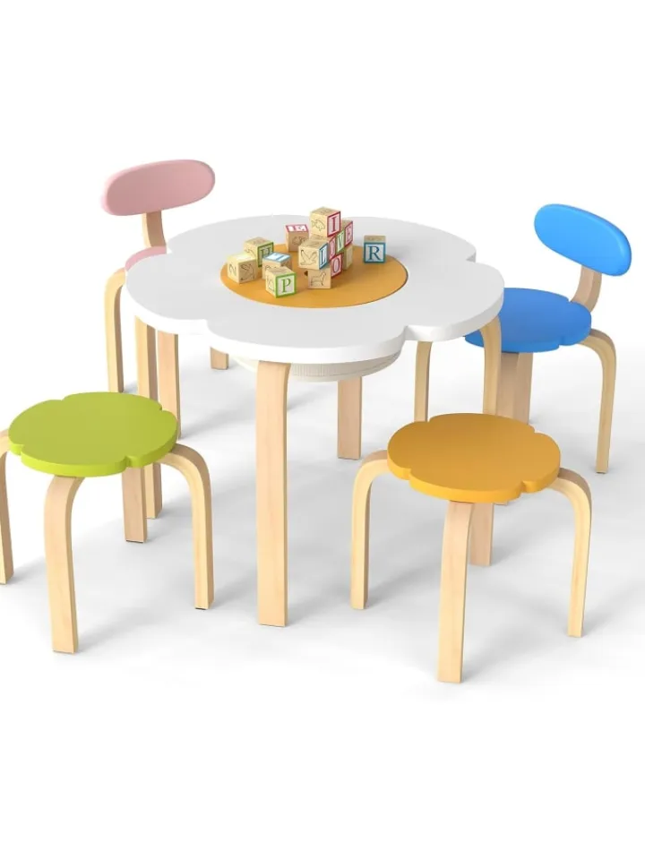 COSTWAY Möbel-Sets<5 tlg. Kindertisch-Set mit 4 Stühlen in Bunt