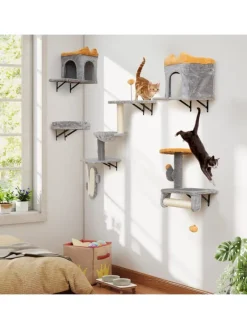 COSTWAY Katzen<6 tlg. Kletterwand Katzen Kratzbaum in Grau