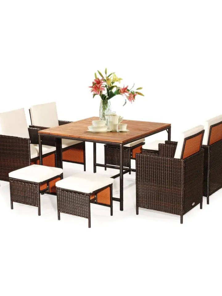 COSTWAY Gartenmöbel<9 tlg. Polyrattan Set Rattanmöbel in Beige