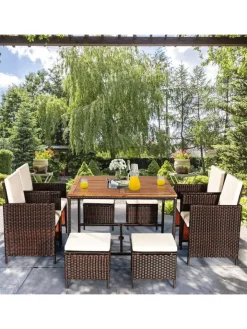 COSTWAY Gartenmöbel<9 tlg. Polyrattan Set Rattanmöbel in Beige
