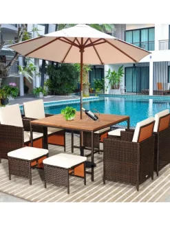 COSTWAY Gartenmöbel<9 tlg. Polyrattan Set Rattanmöbel in Beige