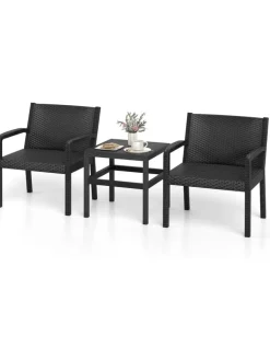 COSTWAY Gartenmöbel<3 tlg. Rattan Gartenmöbel Set in Schwarz