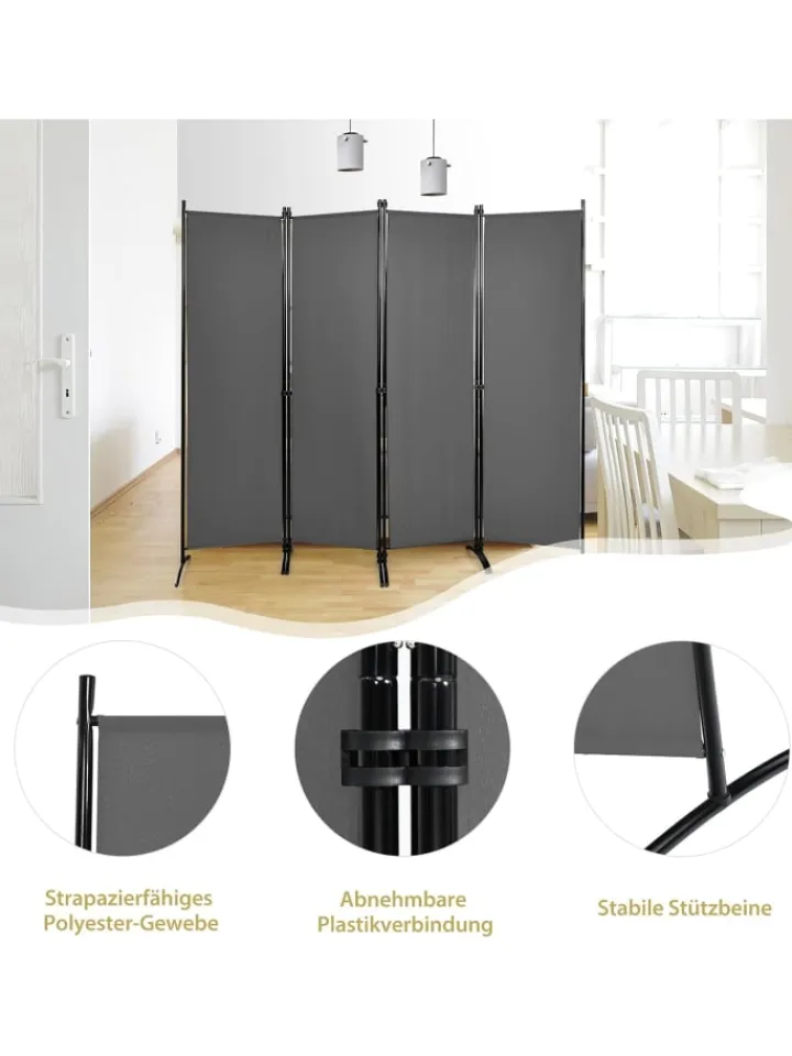 COSTWAY Paravents<4 tlg. Raumteiler 173cm in Grau