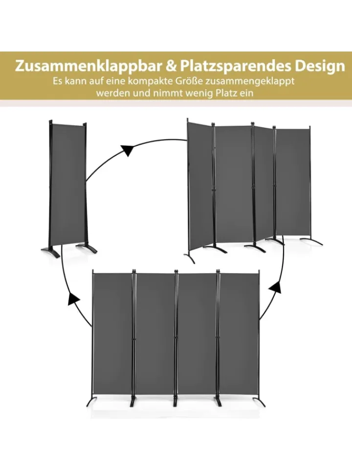 COSTWAY Paravents<4 tlg. Raumteiler 173cm in Grau