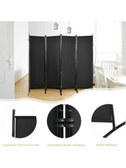 COSTWAY Paravents<4 tlg. Raumteiler 173cm in Schwarz
