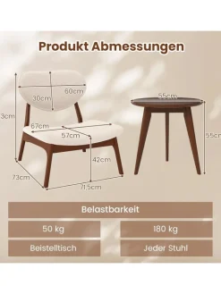 COSTWAY Möbel-Sets<3 tlg. Sessel mit Beistelltisch in Beige