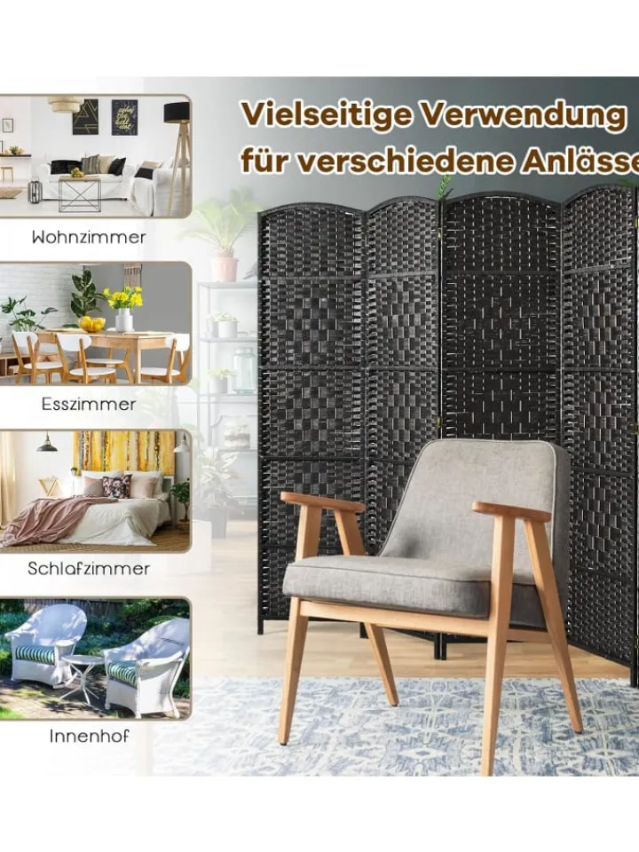 COSTWAY Paravents<6 tlg. Trennwand Raumteiler 273 x 180 cm in Schwarz