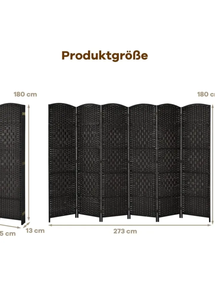 COSTWAY Paravents<6 tlg. Trennwand Raumteiler 273 x 180 cm in Schwarz