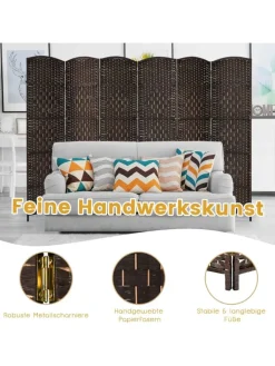 COSTWAY Paravents<6 tlg. Trennwand Raumteiler 273 x 180 cm in Braun
