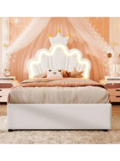 ABRIHOME Betten & Matratzen<90 x 200 cm Einzelbetten Polsterbett mit LED, Verstellbares Kopfteil, Weiß