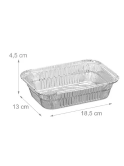 relaxdays Grillen<50 x Aluschalen in Silber - (B)18,5 x (H)4,5 x (T)13 cm