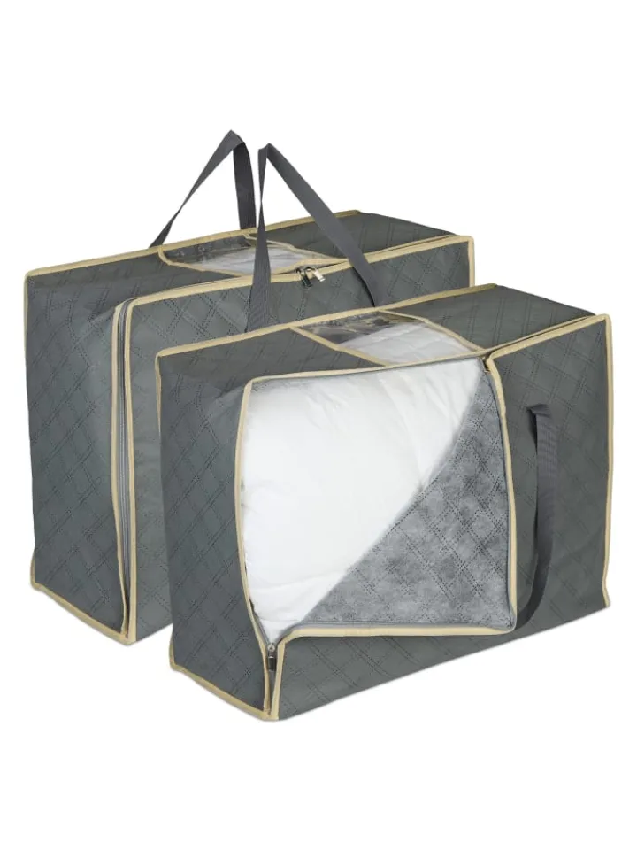 relaxdays Weitere Haushaltshelfer<2 x Aufbewahrungstasche für Bettdecken in Grau - (B)60 x (H)25 x (T)44 cm