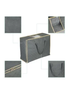 relaxdays Weitere Haushaltshelfer<2 x Aufbewahrungstasche für Bettdecken in Grau - (B)60 x (H)25 x (T)44 cm