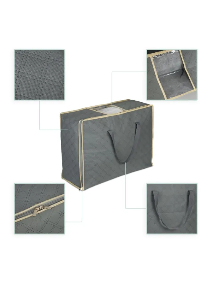 relaxdays Weitere Haushaltshelfer<2 x Aufbewahrungstasche für Bettdecken in Grau - (B)60 x (H)25 x (T)44 cm