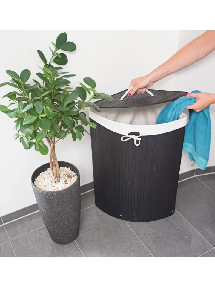relaxdays Wäschekörbe & -Ständer<2 x Eckwäschekorb in Schwarz - (B)49,5 x (H)65 x (T)37 cm