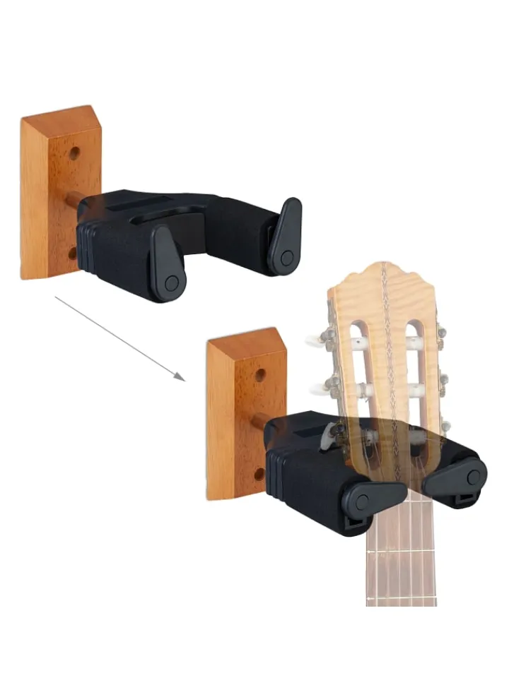 relaxdays Weitere Haushaltshelfer<2 x Gitarrenhalter in Schwarz/ Natur