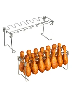 relaxdays Grillen<2 x Hähnchenschenkelhalter in Silber