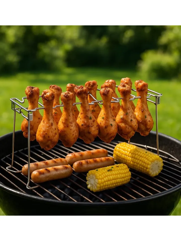 relaxdays Grillen<2 x Hähnchenschenkelhalter in Silber