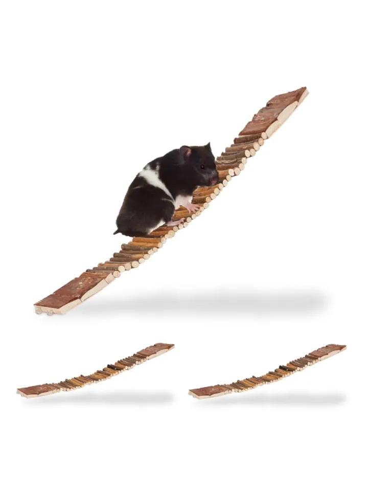 relaxdays Vögel<3 x Hängebrücke Nager in Natur - (B)55 x (H)1,5 x (T)10 cm