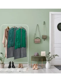 relaxdays Weitere Haushaltshelfer<6 x Kleidersack in Grau/ Transparent - (B)60 x (H)135 cm