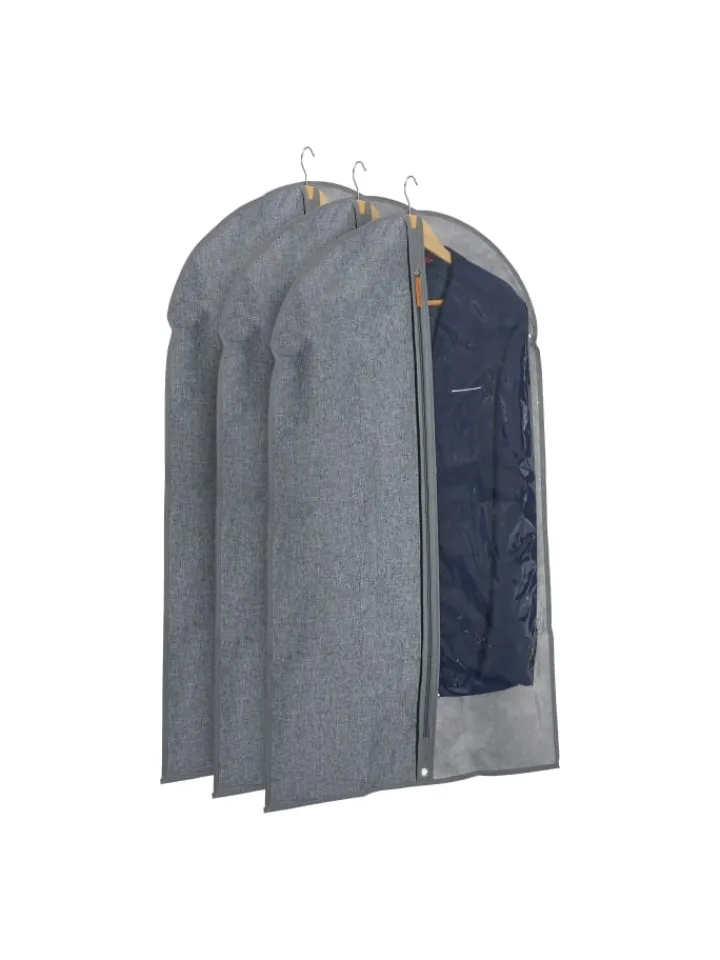 relaxdays Weitere Haushaltshelfer<3 x Kleidersack in Grau/ Transparent - (B)58 x (H)99 cm