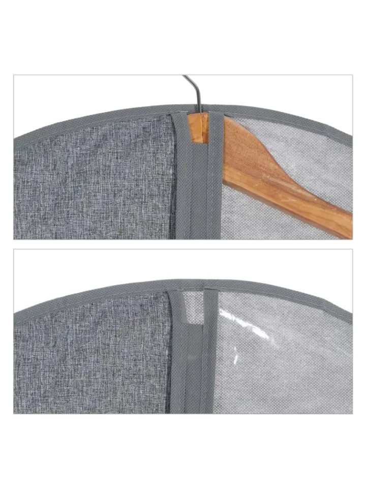 relaxdays Weitere Haushaltshelfer<3 x Kleidersack in Grau/ Transparent - (B)58 x (H)99 cm