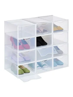 relaxdays Weitere Haushaltshelfer<12 x Schuhboxen in Transparent/ Weiß