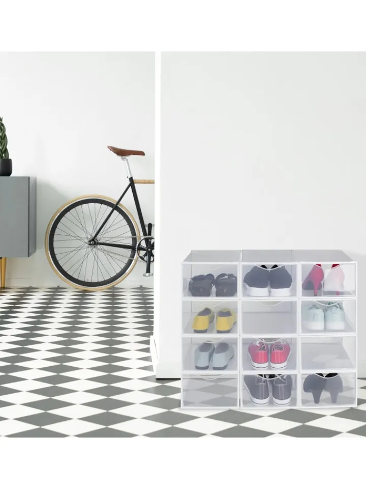 relaxdays Weitere Haushaltshelfer<12 x Schuhboxen in Transparent/ Weiß