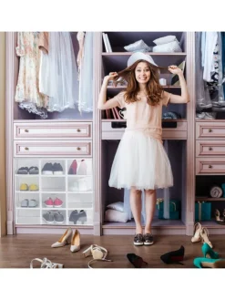 relaxdays Weitere Haushaltshelfer<12 x Schuhboxen in Transparent/ Weiß