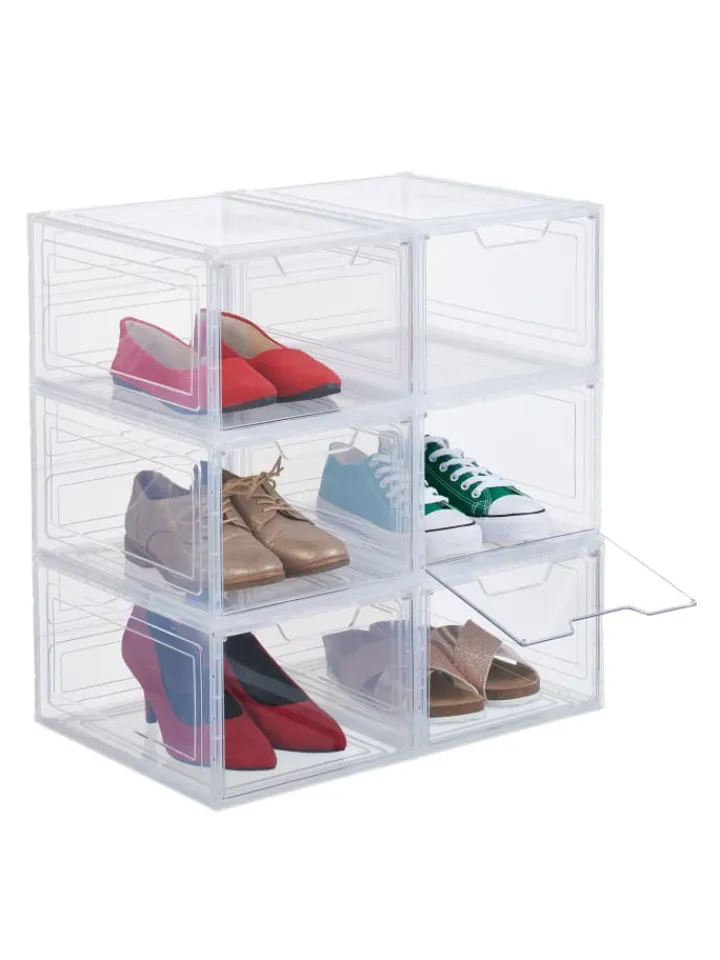 relaxdays Weitere Haushaltshelfer<6 x Schuhboxen in Transparent - (B)25 x (H)18 x (T)34 cm