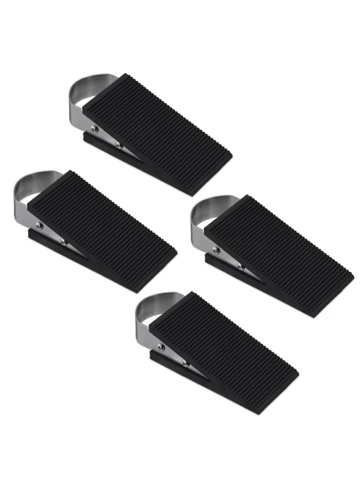 relaxdays Tür- & Zugluftstopper<4 x Türkeil in Schwarz/ Silber