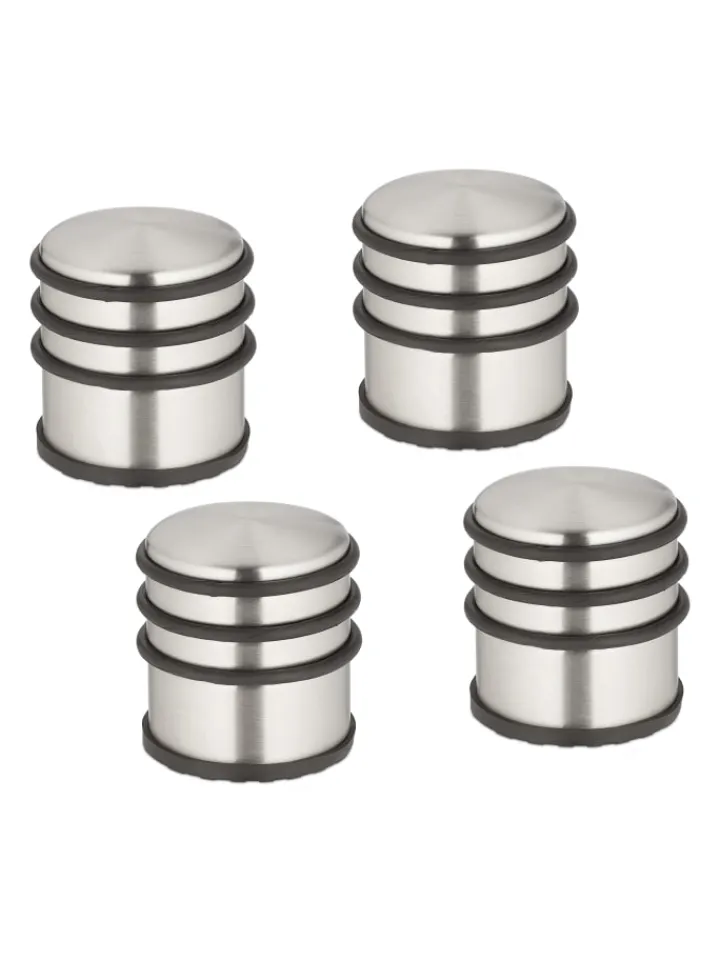 relaxdays Tür- & Zugluftstopper<4 x Türstopper in Silber/ Schwarz - (H)7,5 x Ø 7 cm