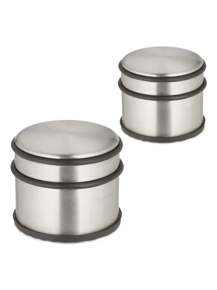 relaxdays Tür- & Zugluftstopper<2 x Türstopper in Silber/ Schwarz - (H)7,5 x Ø 9 cm