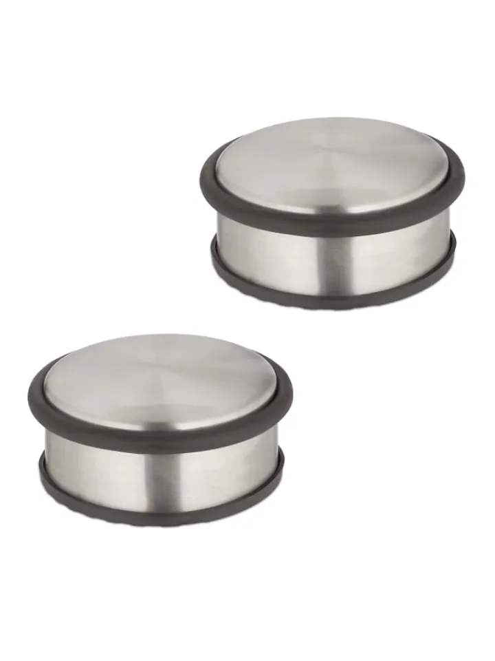 relaxdays Tür- & Zugluftstopper<2 x Türstopper in Silber/ Schwarz - (H)4,5 x Ø 10,5 cm