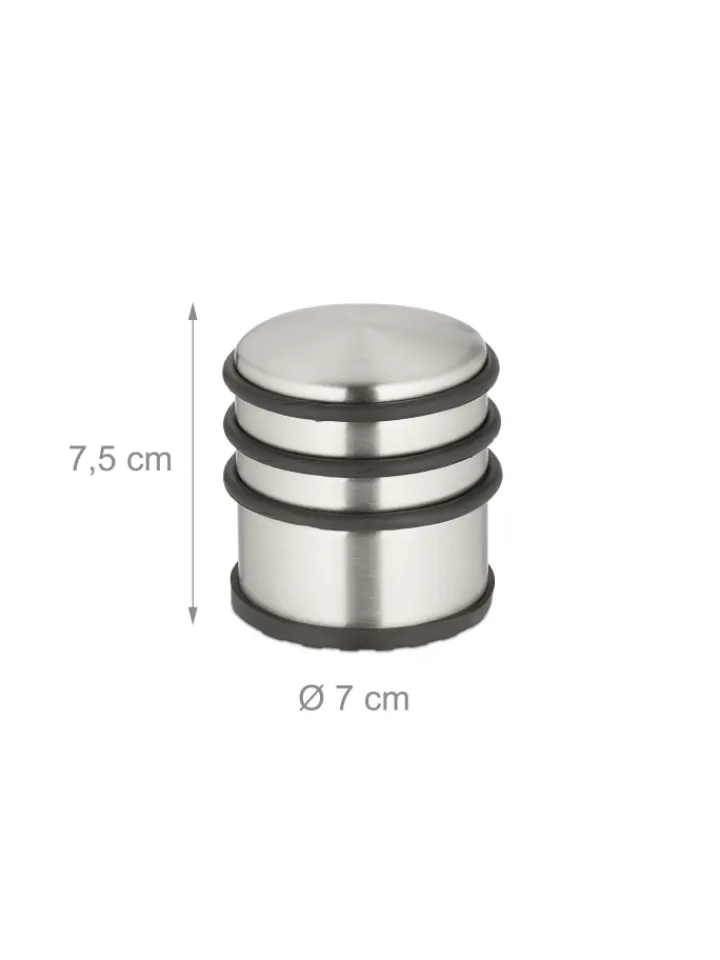 relaxdays Tür- & Zugluftstopper<3 x Türstopper in Silber/ Schwarz - (H)7,5 x Ø 7 cm