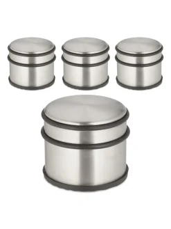 relaxdays Tür- & Zugluftstopper<4 x Türstopper in Silber/ Schwarz - (H)7,5 x Ø 9 cm