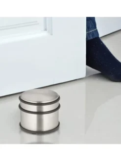 relaxdays Tür- & Zugluftstopper<4 x Türstopper in Silber/ Schwarz - (H)7,5 x Ø 9 cm
