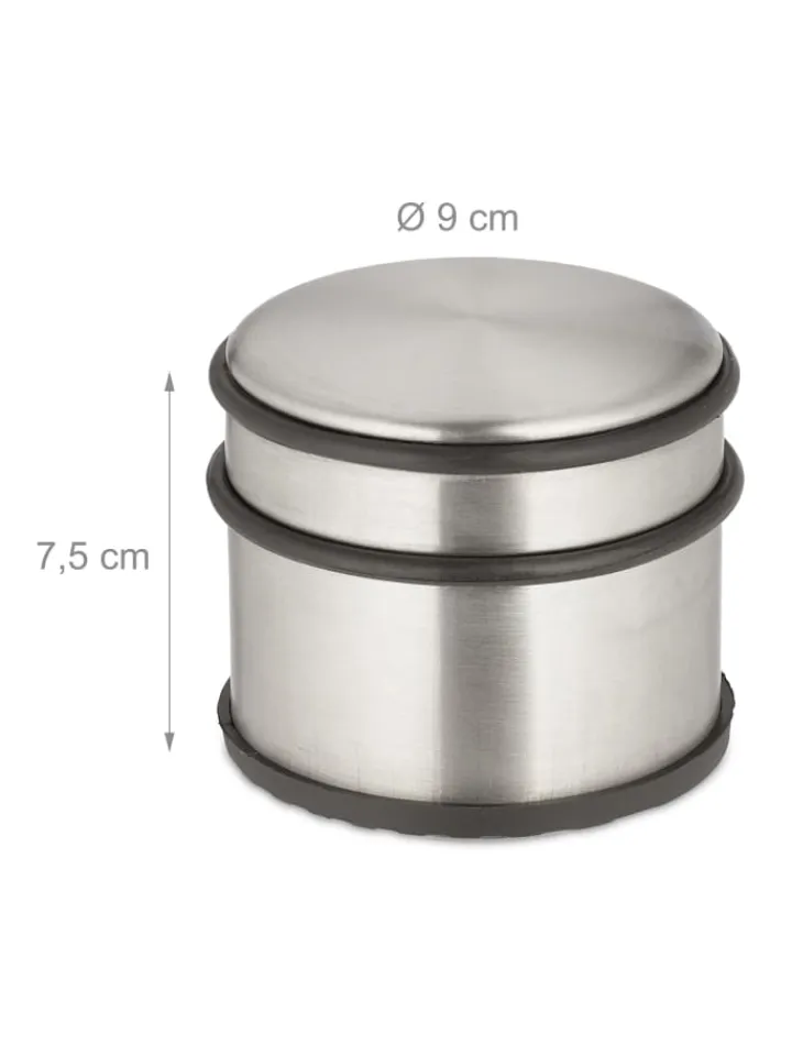 relaxdays Tür- & Zugluftstopper<4 x Türstopper in Silber/ Schwarz - (H)7,5 x Ø 9 cm