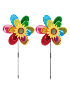 relaxdays Gartendekoration<2 x Windrad "Blume" in Bunt - (B)38 x (H)75 x (T)14 cm