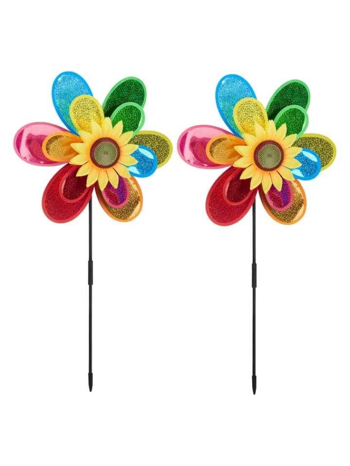relaxdays Gartendekoration<2 x Windrad "Blume" in Bunt - (B)38 x (H)75 x (T)14 cm
