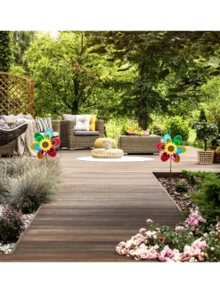 relaxdays Gartendekoration<2 x Windrad "Blume" in Bunt - (B)38 x (H)75 x (T)14 cm