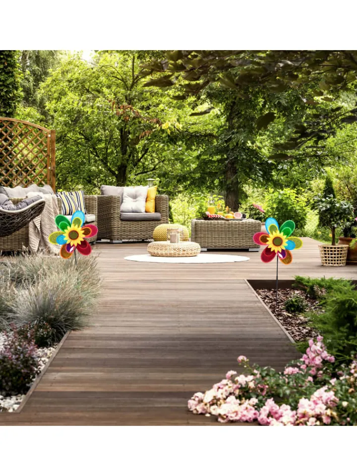relaxdays Gartendekoration<2 x Windrad "Blume" in Bunt - (B)38 x (H)75 x (T)14 cm