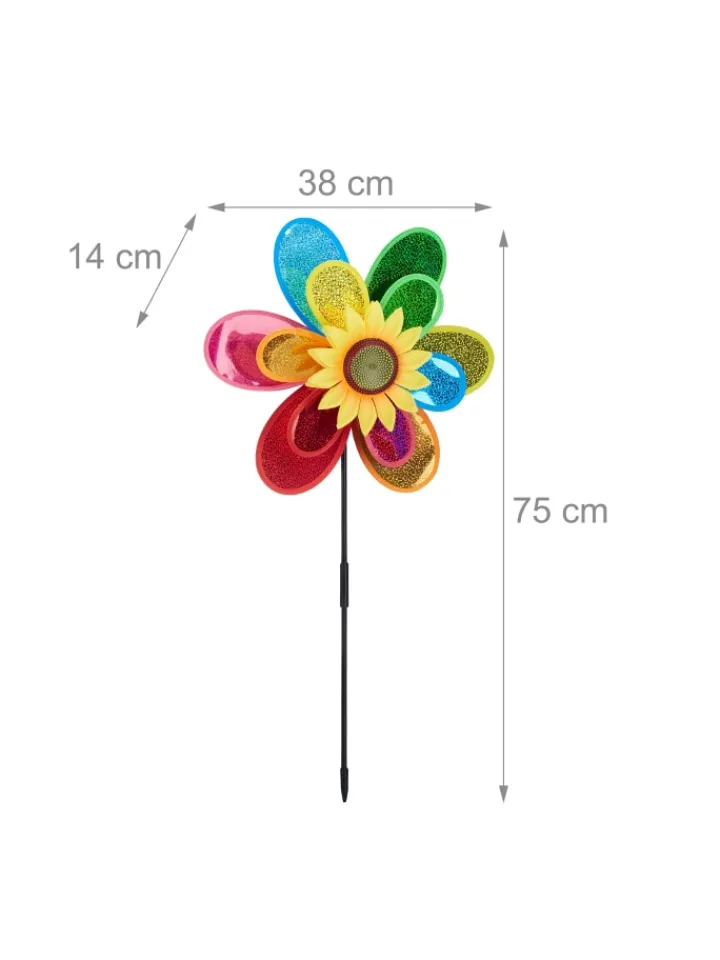 relaxdays Gartendekoration<2 x Windrad "Blume" in Bunt - (B)38 x (H)75 x (T)14 cm