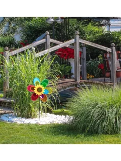 relaxdays Gartendekoration<2 x Windrad "Blume" in Bunt - (B)38 x (H)75 x (T)14 cm